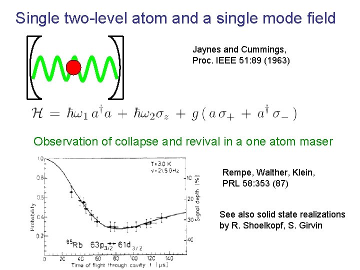 Single two-level atom and a single mode field Jaynes and Cummings, Proc. IEEE 51: