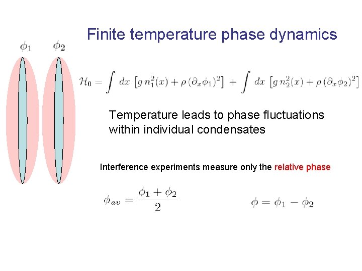 Finite temperature phase dynamics Temperature leads to phase fluctuations within individual condensates Interference experiments