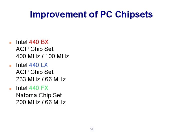 Improvement of PC Chipsets n n n Intel 440 BX AGP Chip Set 400