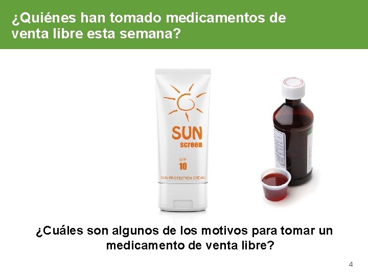 ¿Quiénes han tomado medicamentos de venta libre esta semana? ¿Cuáles son algunos de los