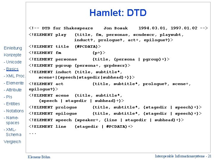 Hamlet: DTD <!-- DTD for Shakespeare Jon Bosak 1994. 03. 01, 1997. 01. 02