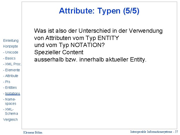 Attribute: Typen (5/5) Einleitung Konzepte - Unicode - Basics - XML Proc. Was ist