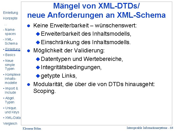 Einleitung Konzepte … - Namespaces - XMLSchema • Einleitung • Basics • Neue simple