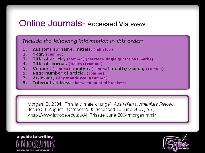 Online Journals- Accessed Via www Include the following information in this order: 1. 2.