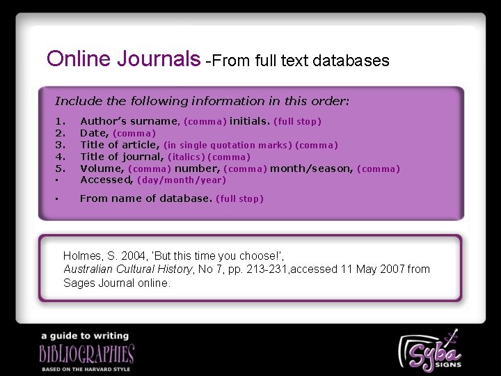 Online Journals -From full text databases Include the following information in this order: 1.
