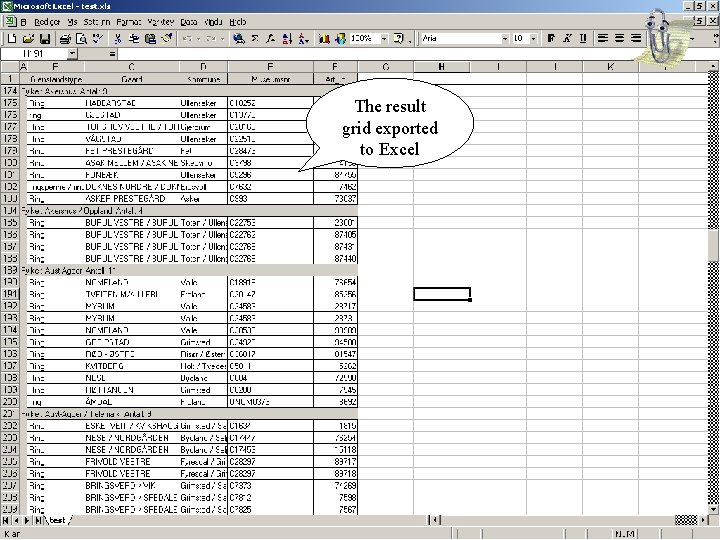 The result grid exported to Excel 