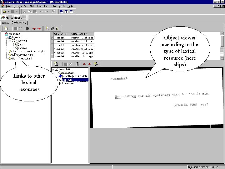 Object viewer according to the type of lexical resource (here slips) Links to other