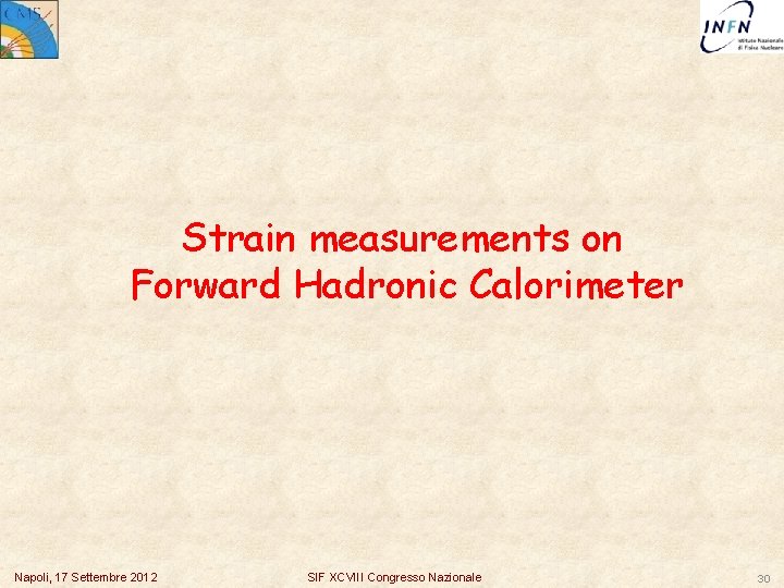 Strain measurements on Forward Hadronic Calorimeter Napoli, 17 Settembre 2012 SIF XCVIII Congresso Nazionale