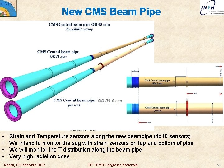 New CMS Beam Pipe • • Strain and Temperature sensors along the new beampipe