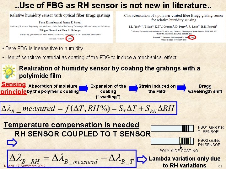 . . Use of FBG as RH sensor is not new in literature. .