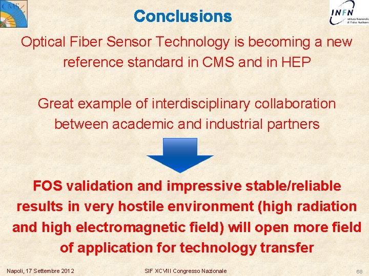 Conclusions Optical Fiber Sensor Technology is becoming a new reference standard in CMS and