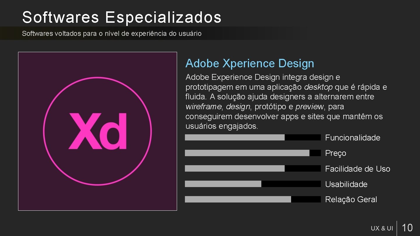 Softwares Especializados Softwares voltados para o nível de experiência do usuário Adobe Xperience Design