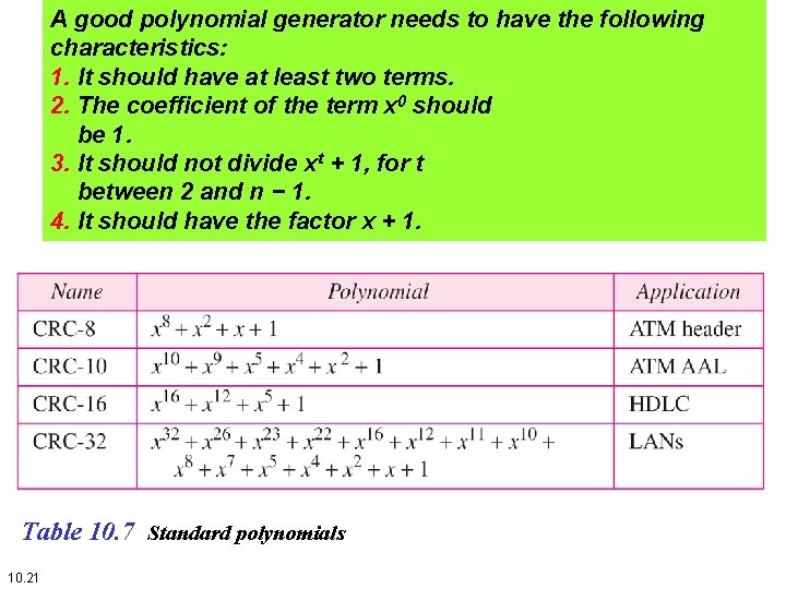 A good polynomial generator needs to have the following characteristics: 1. It should have