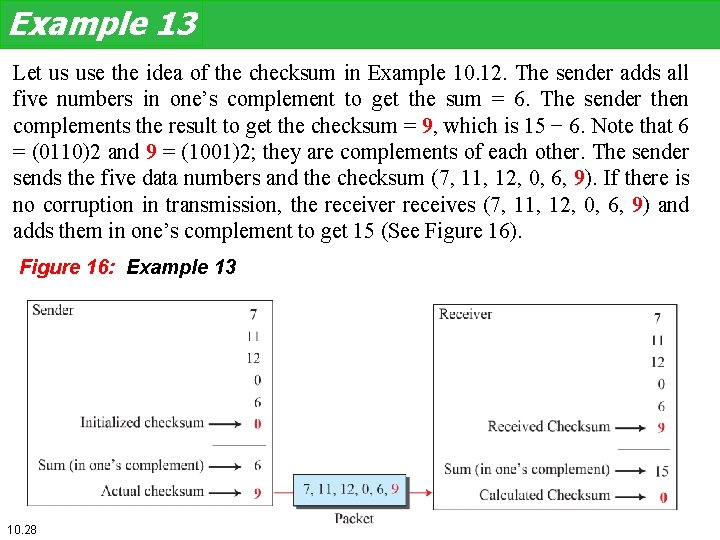 Example 13 Let us use the idea of the checksum in Example 10. 12. Example 13 Let us use the idea of the checksum in Example 10. 12.