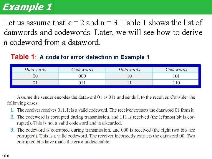 Example 1 Let us assume that k = 2 and n = 3. Table Example 1 Let us assume that k = 2 and n = 3. Table