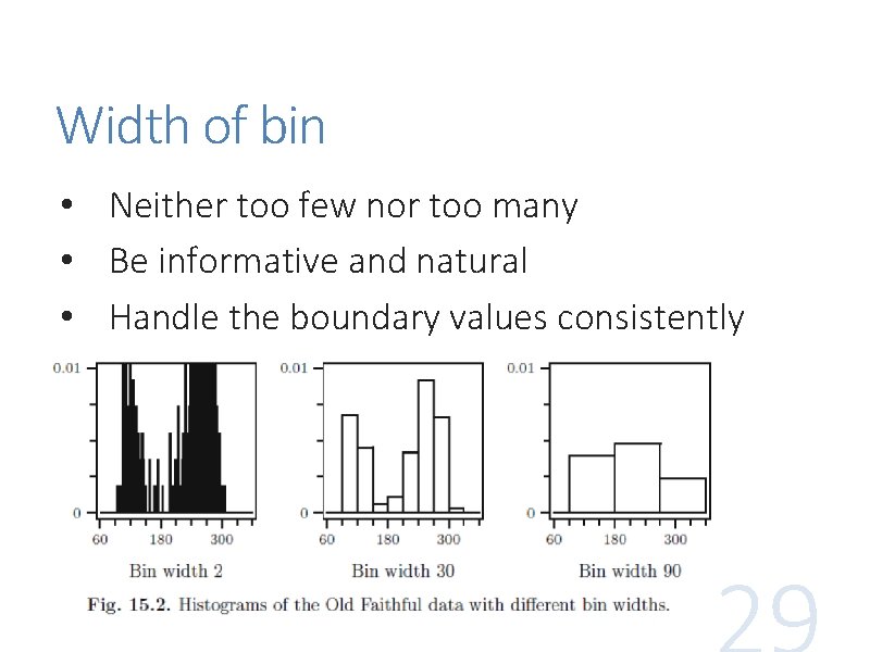 Width of bin • Neither too few nor too many • Be informative and Width of bin • Neither too few nor too many • Be informative and