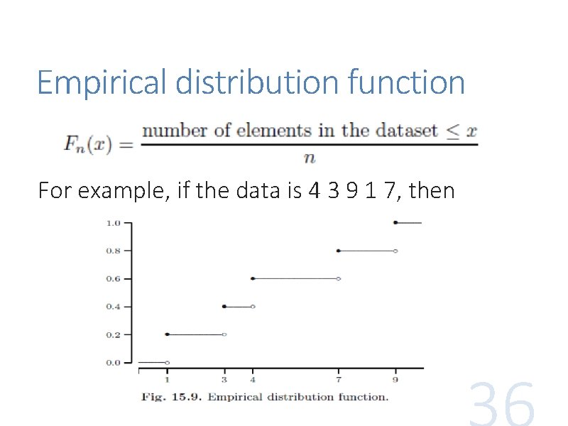 Empirical distribution function For example, if the data is 4 3 9 1 7, Empirical distribution function For example, if the data is 4 3 9 1 7,
