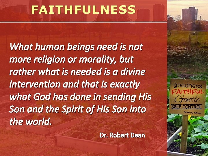 FAITHFULNESS What human beings need is not more religion or morality, but rather what