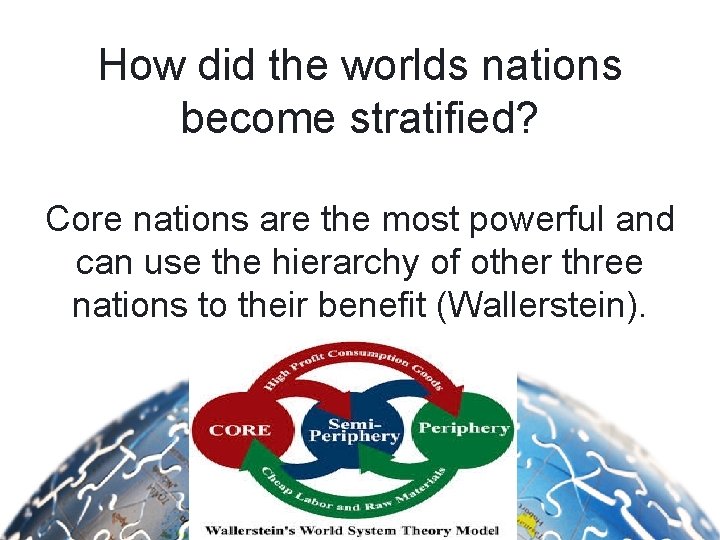 How did the worlds nations become stratified? Core nations are the most powerful and