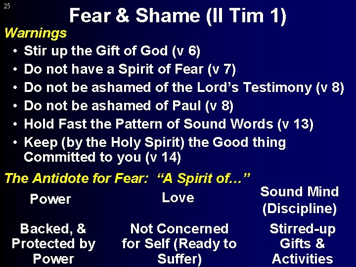 25 Fear & Shame (II Tim 1) Warnings • Stir up the Gift of