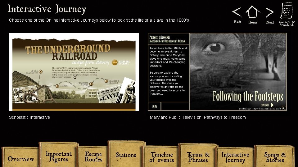 Choose one of the Online Interactive Journeys below to look at the life of