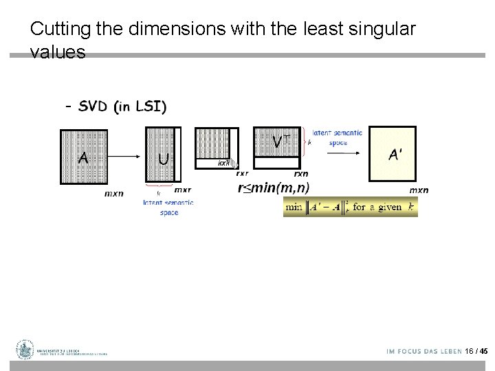 Cutting the dimensions with the least singular values 16 / 45 