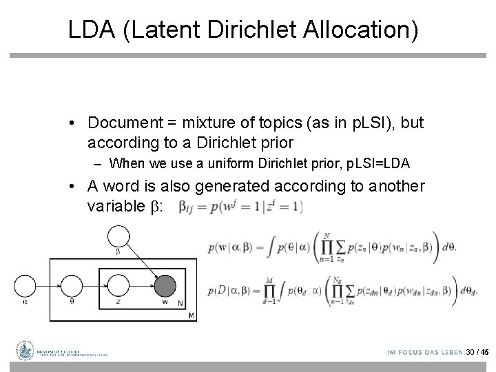 LDA (Latent Dirichlet Allocation) • Document = mixture of topics (as in p. LSI),