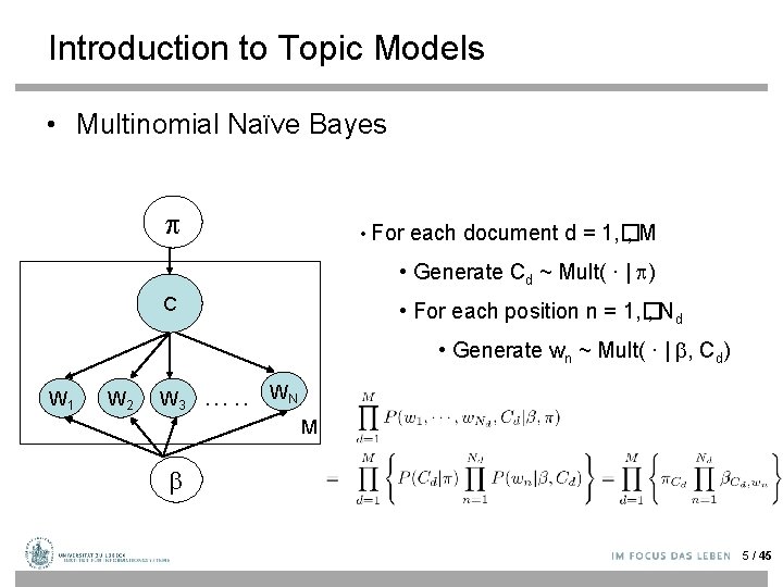 Introduction to Topic Models • Multinomial Naïve Bayes • For each document d =