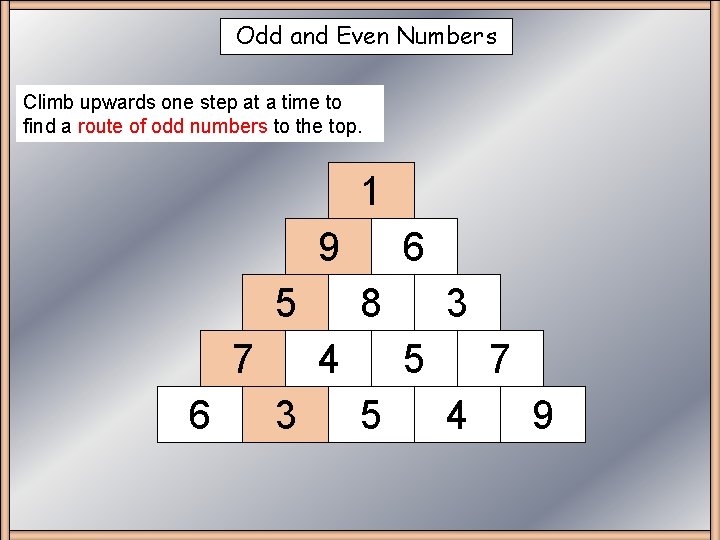 Odd and Even Numbers Climb upwards one step at a time to find a