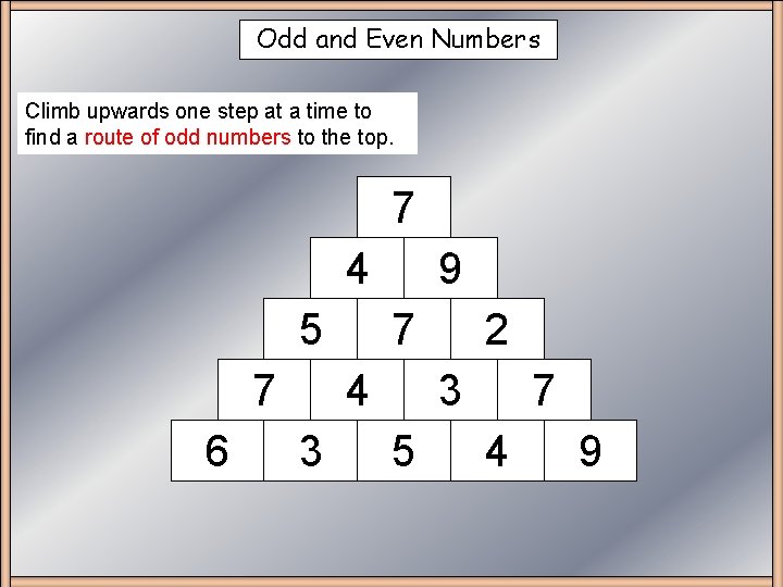 Odd and Even Numbers Climb upwards one step at a time to find a