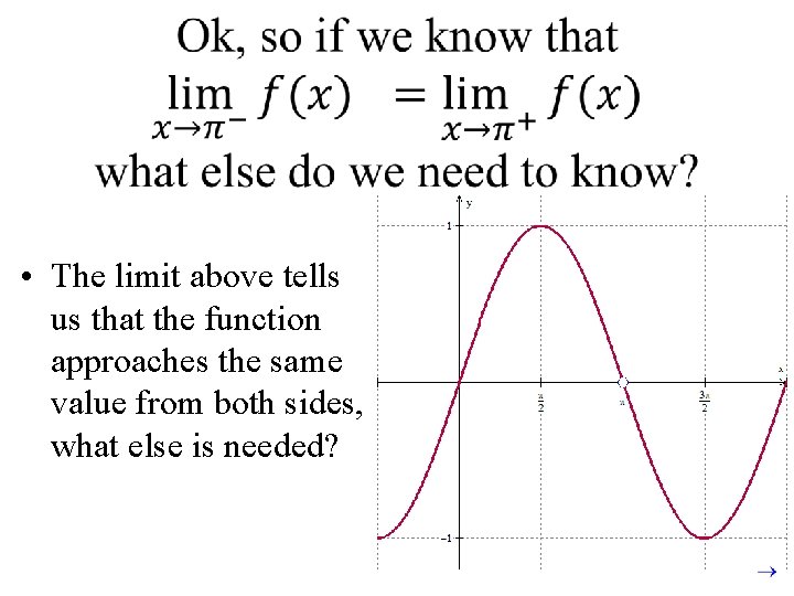  • The limit above tells us that the function approaches the same value