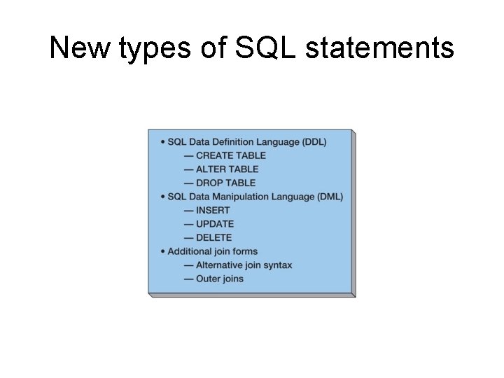 New types of SQL statements New types of SQL statements