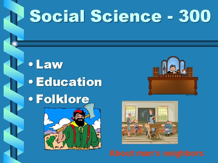 Social Science - 300 • Law • Education • Folklore About man’s neighbors 