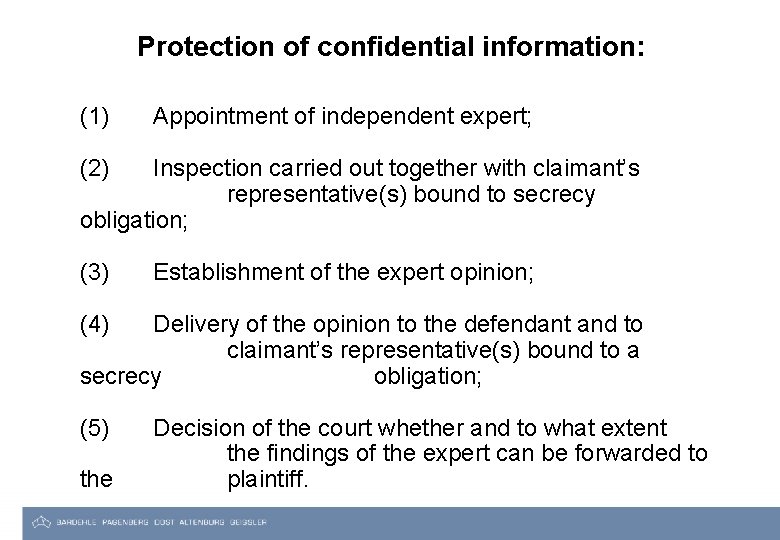 Protection of confidential information: (1) Appointment of independent expert; (2) Inspection carried out together