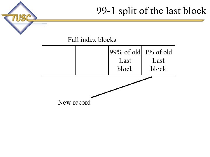 99 -1 split of the last block Full index blocks 99% of old 1%