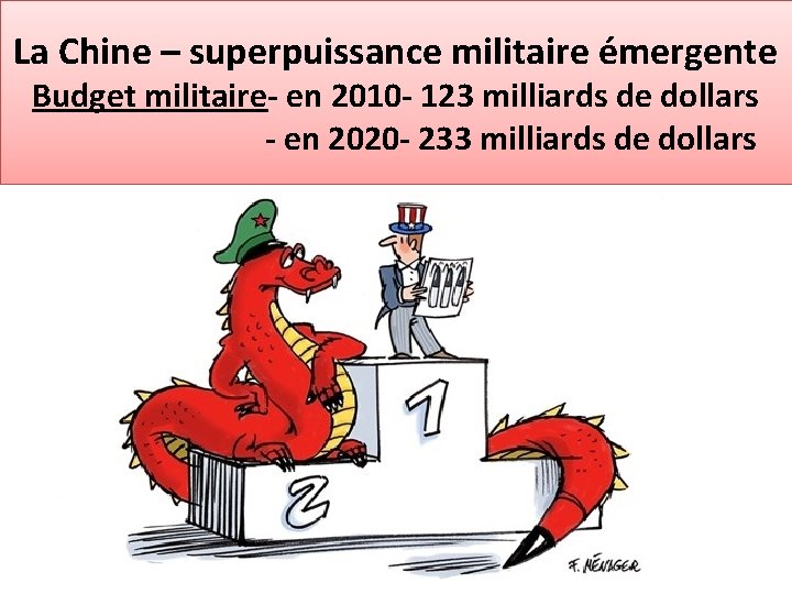 La Chine – superpuissance militaire émergente Budget militaire- en 2010 - 123 milliards de