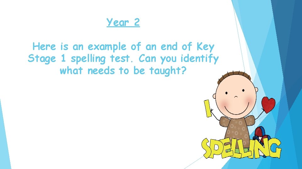 Year 2 Here is an example of an end of Key Stage 1 spelling