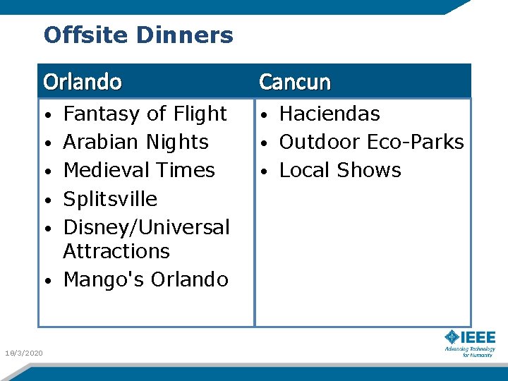 Offsite Dinners Orlando • • • 10/3/2020 18 Fantasy of Flight Arabian Nights Medieval