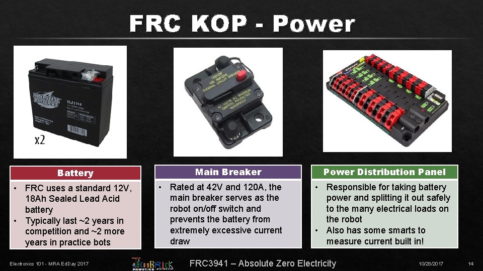 FRC KOP - Power Battery • FRC uses a standard 12 V, 18 Ah