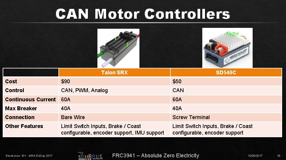 CAN Motor Controllers Talon SRX SD 540 C Cost $90 $50 Control CAN, PWM,