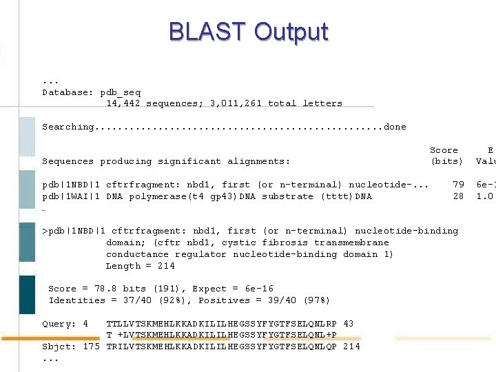 BLAST Output. . . Database: pdb_seq 14, 442 sequences; 3, 011, 261 total letters