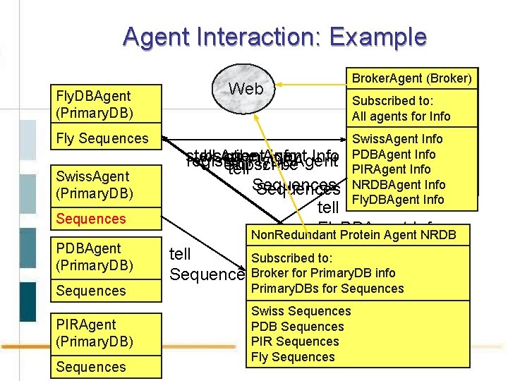 Agent Interaction: Example Fly. DBAgent (Primary. DB) Fly Sequences Swiss. Agent (Primary. DB) Sequences