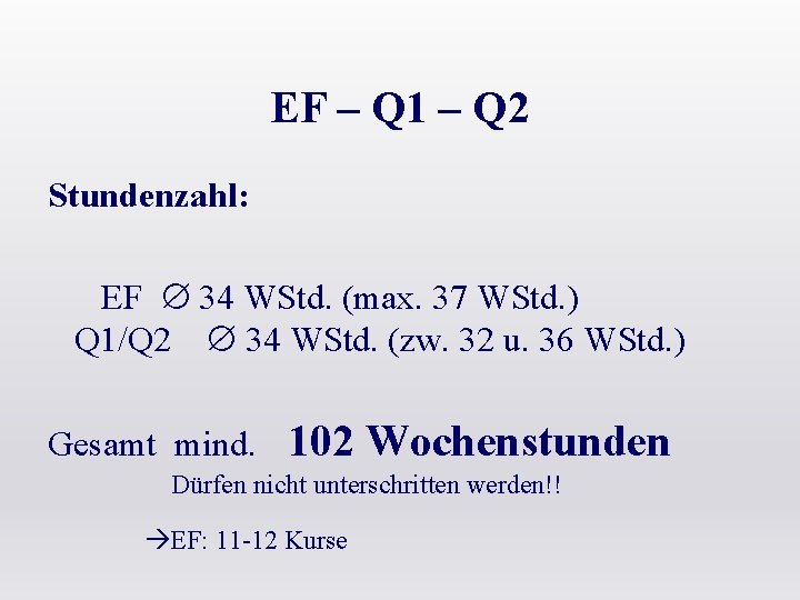 EF – Q 1 – Q 2 Stundenzahl: EF 34 WStd. (max. 37 WStd.