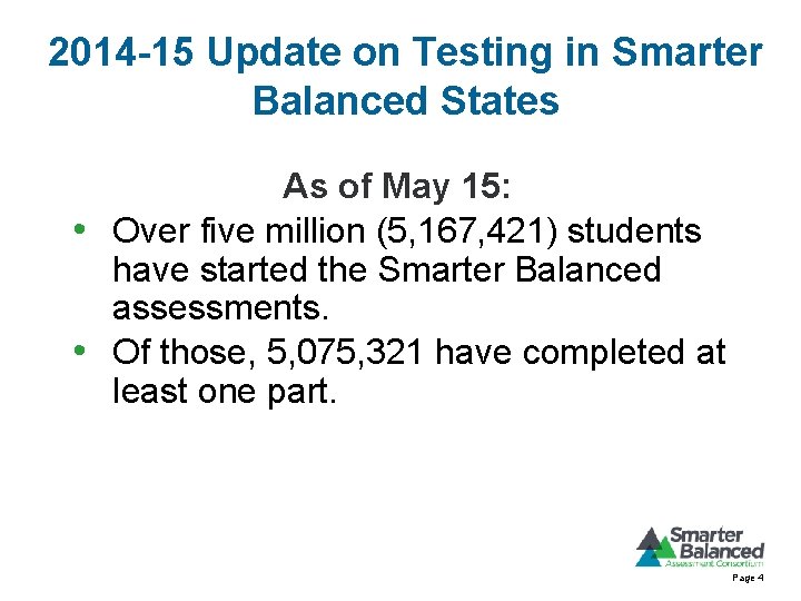 2014 -15 Update on Testing in Smarter Balanced States As of May 15: •