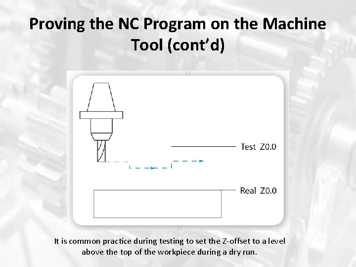 Proving the NC Program on the Machine Tool (cont’d) It is common practice during Proving the NC Program on the Machine Tool (cont’d) It is common practice during