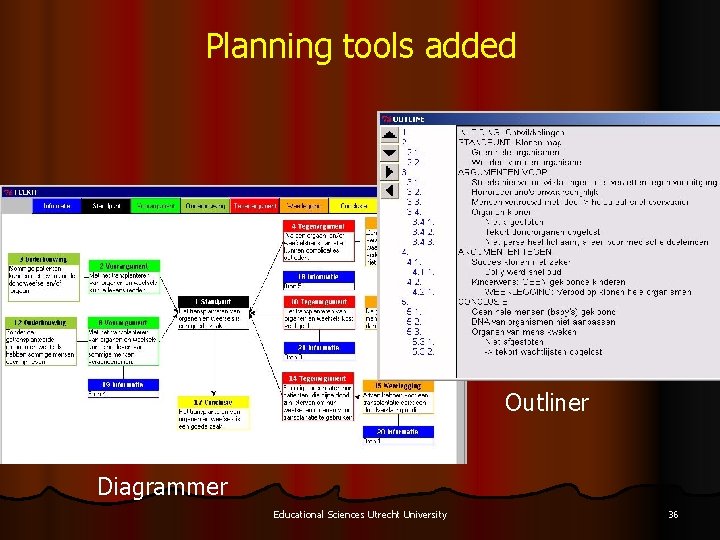 Planning tools added Outliner Diagrammer Educational Sciences Utrecht University 36 