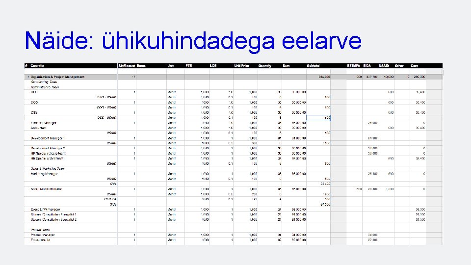 Näide: ühikuhindadega eelarve 