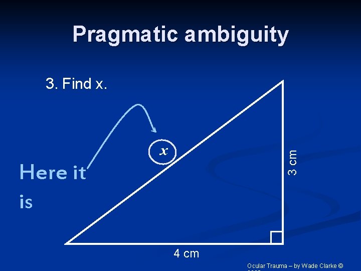 Pragmatic ambiguity 3. Find x. 3 cm x Here it is 4 cm Ocular