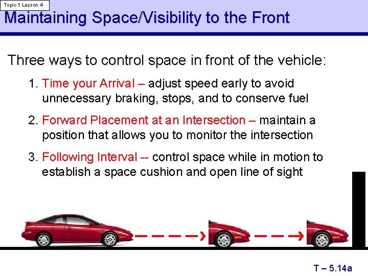 Topic 1 Lesson 4 Maintaining Space/Visibility to the Front Three ways to control space