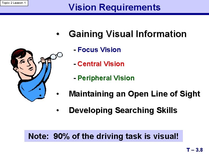 Topic 2 Lesson 1 Vision Requirements • Gaining Visual Information - Focus Vision -